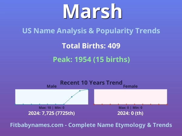 Infographic: Marsh name meaning, origin, and popularity trends in the United States (US baby name analysis chart)