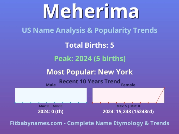 Infographic: Meherima name meaning, origin, and popularity trends in the United States (US baby name analysis chart)