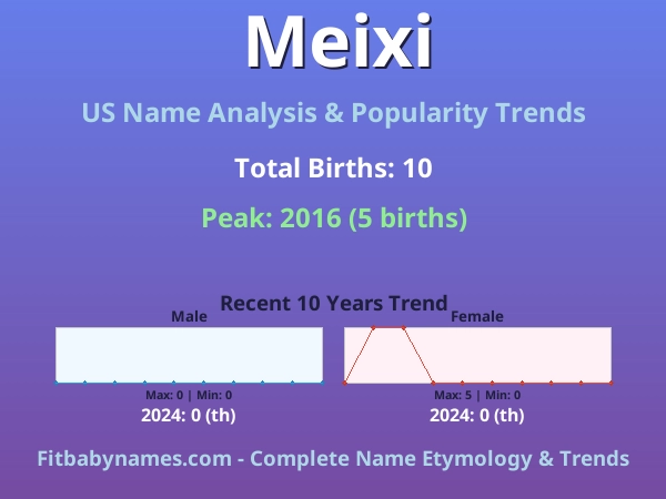 Infographic: Meixi name meaning, origin, and popularity trends in the United States (US baby name analysis chart)