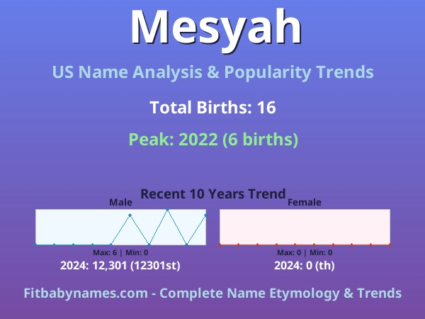 Infographic: Mesyah name meaning, origin, and popularity trends in the United States (US baby name analysis chart)