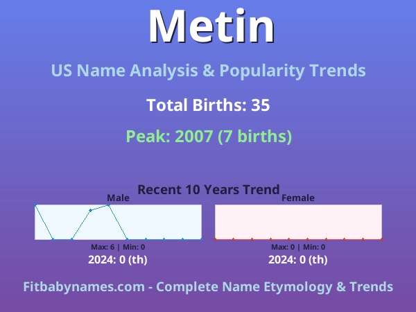 Infographic: Metin name meaning, origin, and popularity trends in the United States (US baby name analysis chart)