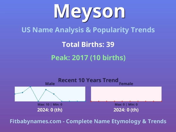 Infographic: Meyson name meaning, origin, and popularity trends in the United States (US baby name analysis chart)