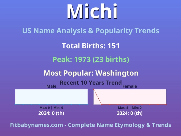 Infographic: Michi name meaning, origin, and popularity trends in the United States (US baby name analysis chart)