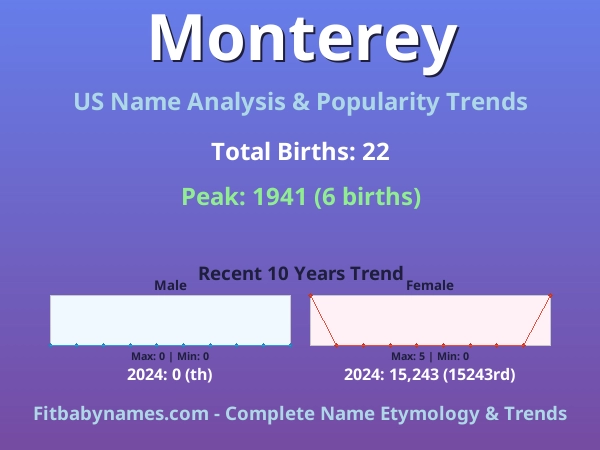 Infographic: Monterey name meaning, origin, and popularity trends in the United States (US baby name analysis chart)
