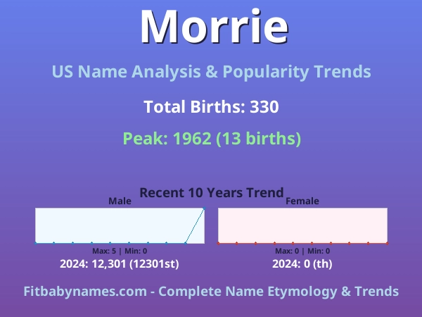 Infographic: Morrie name meaning, origin, and popularity trends in the United States (US baby name analysis chart)