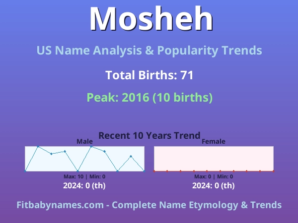 Infographic: Mosheh name meaning, origin, and popularity trends in the United States (US baby name analysis chart)