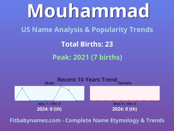 Infographic: Mouhammad name meaning, origin, and popularity trends in the United States (US baby name analysis chart)