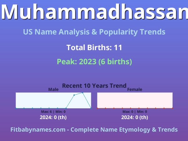 Infographic: Muhammadhassan name meaning, origin, and popularity trends in the United States (US baby name analysis chart)