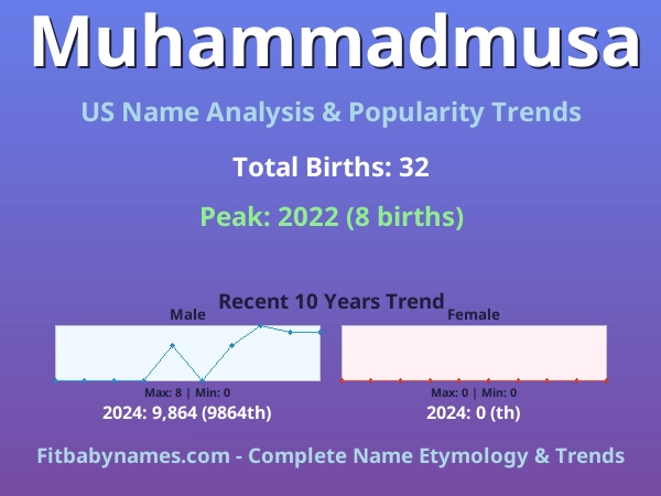 Infographic: Muhammadmusa name meaning, origin, and popularity trends in the United States (US baby name analysis chart)