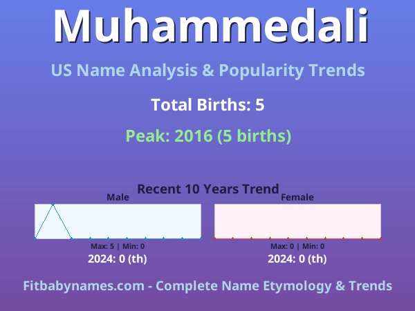 Infographic: Muhammedali name meaning, origin, and popularity trends in the United States (US baby name analysis chart)