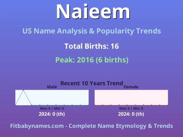 Infographic: Naieem name meaning, origin, and popularity trends in the United States (US baby name analysis chart)