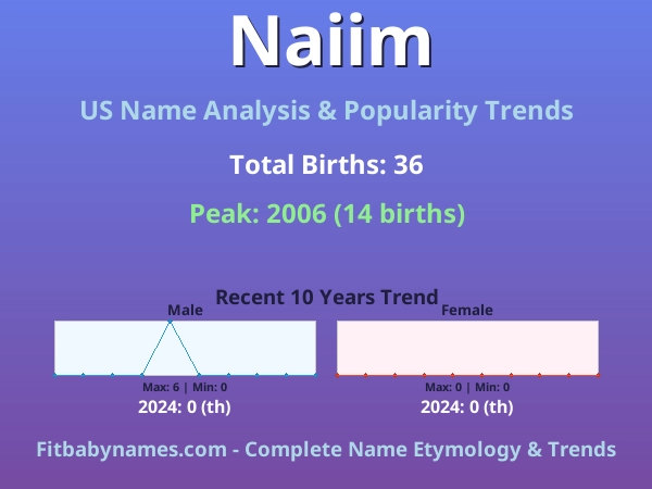 Infographic: Naiim name meaning, origin, and popularity trends in the United States (US baby name analysis chart)