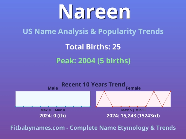 Infographic: Nareen name meaning, origin, and popularity trends in the United States (US baby name analysis chart)