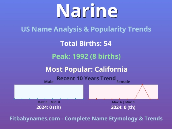 Infographic: Narine name meaning, origin, and popularity trends in the United States (US baby name analysis chart)