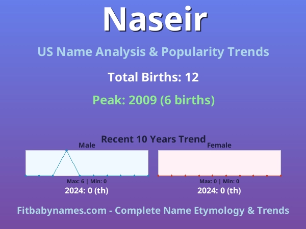Infographic: Naseir name meaning, origin, and popularity trends in the United States (US baby name analysis chart)