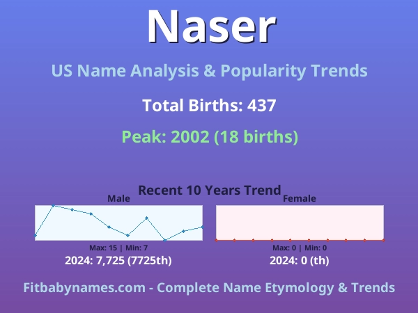 Infographic: Naser name meaning, origin, and popularity trends in the United States (US baby name analysis chart)
