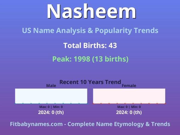 Infographic: Nasheem name meaning, origin, and popularity trends in the United States (US baby name analysis chart)