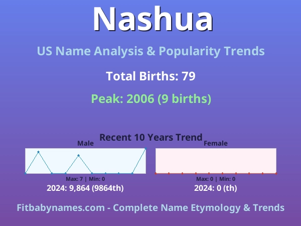 Infographic: Nashua name meaning, origin, and popularity trends in the United States (US baby name analysis chart)
