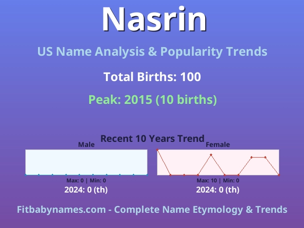 Infographic: Nasrin name meaning, origin, and popularity trends in the United States (US baby name analysis chart)