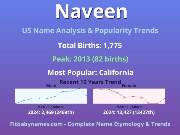 Infographic: Naveen name meaning, origin, and popularity trends in the United States (US baby name analysis chart)