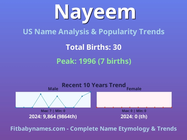 Infographic: Nayeem name meaning, origin, and popularity trends in the United States (US baby name analysis chart)