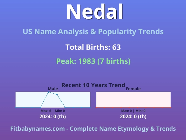 Infographic: Nedal name meaning, origin, and popularity trends in the United States (US baby name analysis chart)