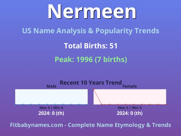 Infographic: Nermeen name meaning, origin, and popularity trends in the United States (US baby name analysis chart)