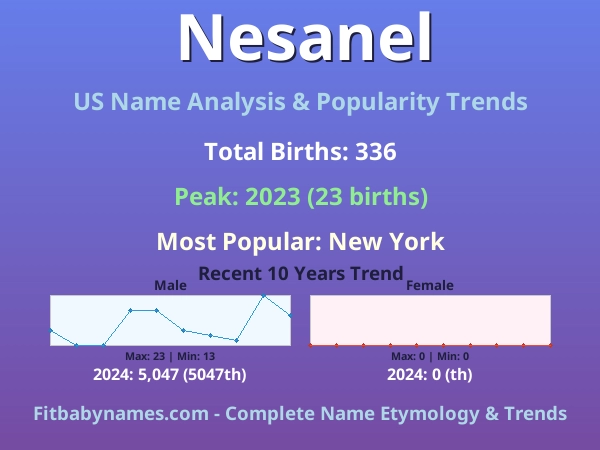 Infographic: Nesanel name meaning, origin, and popularity trends in the United States (US baby name analysis chart)