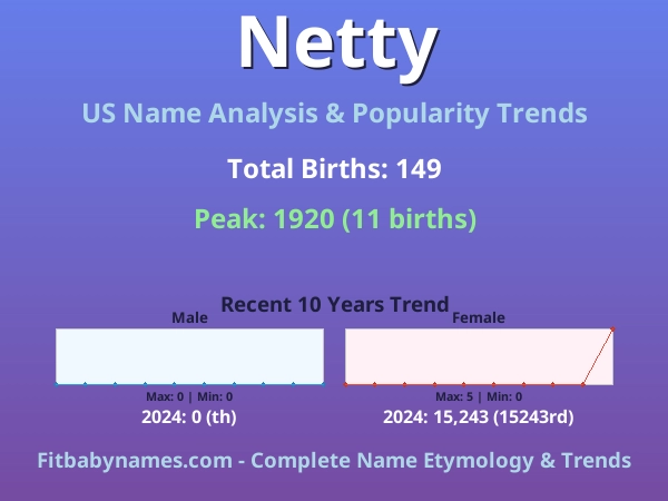 Infographic: Netty name meaning, origin, and popularity trends in the United States (US baby name analysis chart)