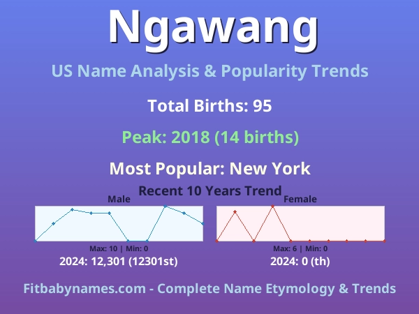Infographic: Ngawang name meaning, origin, and popularity trends in the United States (US baby name analysis chart)