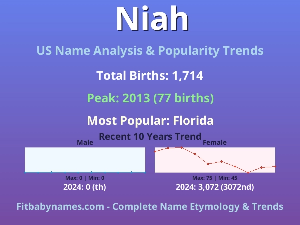 Infographic: Niah name meaning, origin, and popularity trends in the United States (US baby name analysis chart)