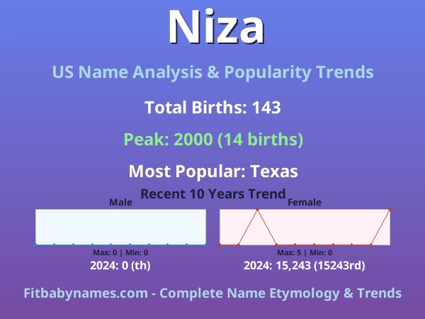 Infographic: Niza name meaning, origin, and popularity trends in the United States (US baby name analysis chart)
