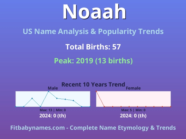 Infographic: Noaah name meaning, origin, and popularity trends in the United States (US baby name analysis chart)