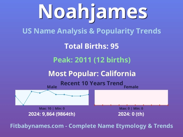 Infographic: Noahjames name meaning, origin, and popularity trends in the United States (US baby name analysis chart)