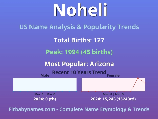 Infographic: Noheli name meaning, origin, and popularity trends in the United States (US baby name analysis chart)