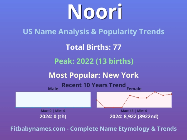 Infographic: Noori name meaning, origin, and popularity trends in the United States (US baby name analysis chart)