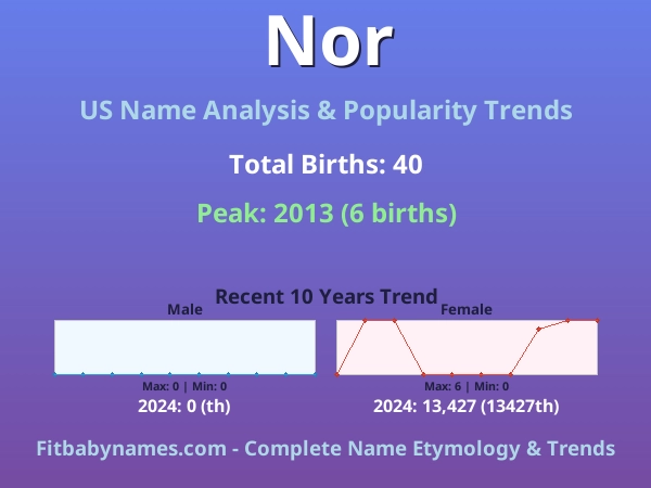 Infographic: Nor name meaning, origin, and popularity trends in the United States (US baby name analysis chart)
