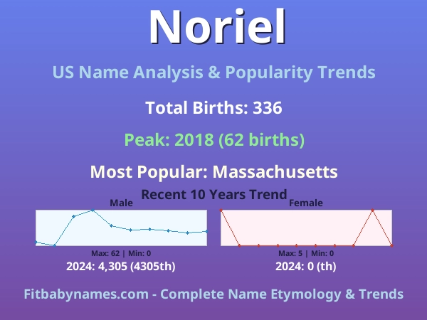 Infographic: Noriel name meaning, origin, and popularity trends in the United States (US baby name analysis chart)