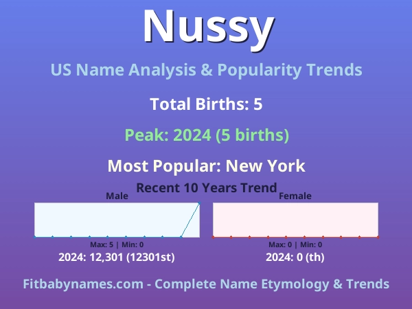 Infographic: Nussy name meaning, origin, and popularity trends in the United States (US baby name analysis chart)
