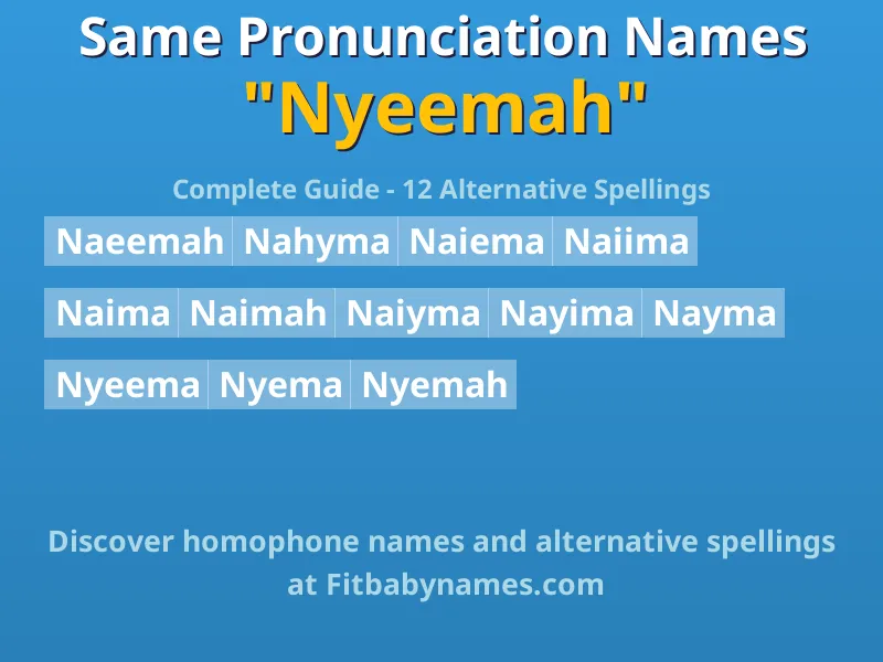Infographic: Nyeemah same pronunciation names, similar names, and homophone names