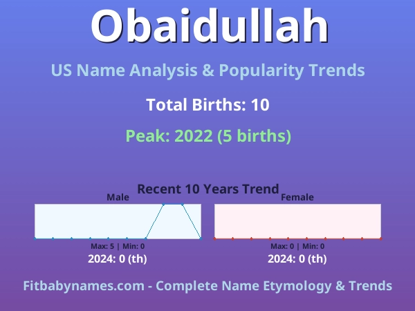 Infographic: Obaidullah name meaning, origin, and popularity trends in the United States (US baby name analysis chart)