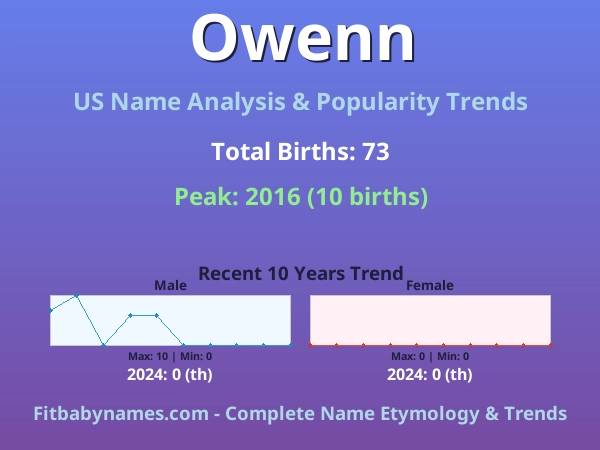 Infographic: Owenn name meaning, origin, and popularity trends in the United States (US baby name analysis chart)