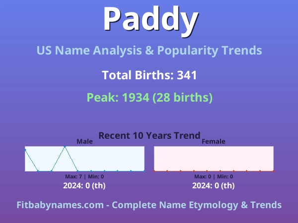 Infographic: Paddy name meaning, origin, and popularity trends in the United States (US baby name analysis chart)
