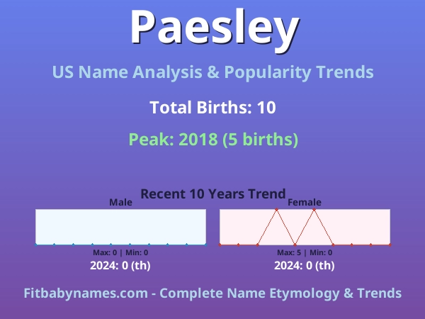 Infographic: Paesley name meaning, origin, and popularity trends in the United States (US baby name analysis chart)