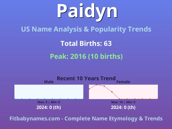 Infographic: Paidyn name meaning, origin, and popularity trends in the United States (US baby name analysis chart)