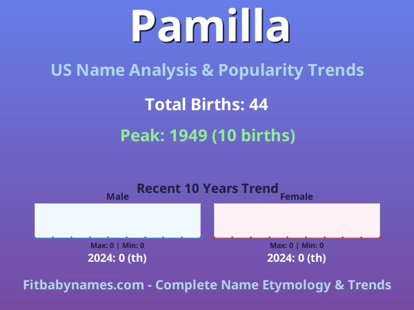Infographic: Pamilla name meaning, origin, and popularity trends in the United States (US baby name analysis chart)