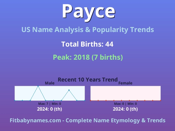 Infographic: Payce name meaning, origin, and popularity trends in the United States (US baby name analysis chart)