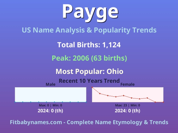 Infographic: Payge name meaning, origin, and popularity trends in the United States (US baby name analysis chart)