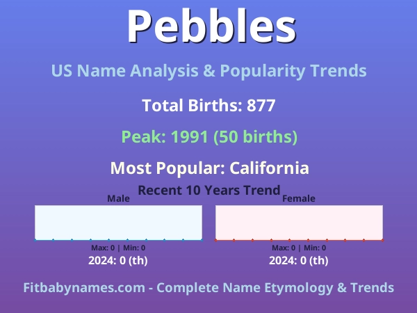 Infographic: Pebbles name meaning, origin, and popularity trends in the United States (US baby name analysis chart)