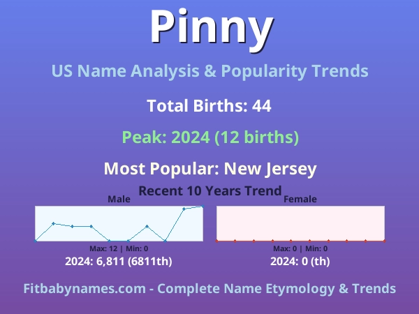 Infographic: Pinny name meaning, origin, and popularity trends in the United States (US baby name analysis chart)